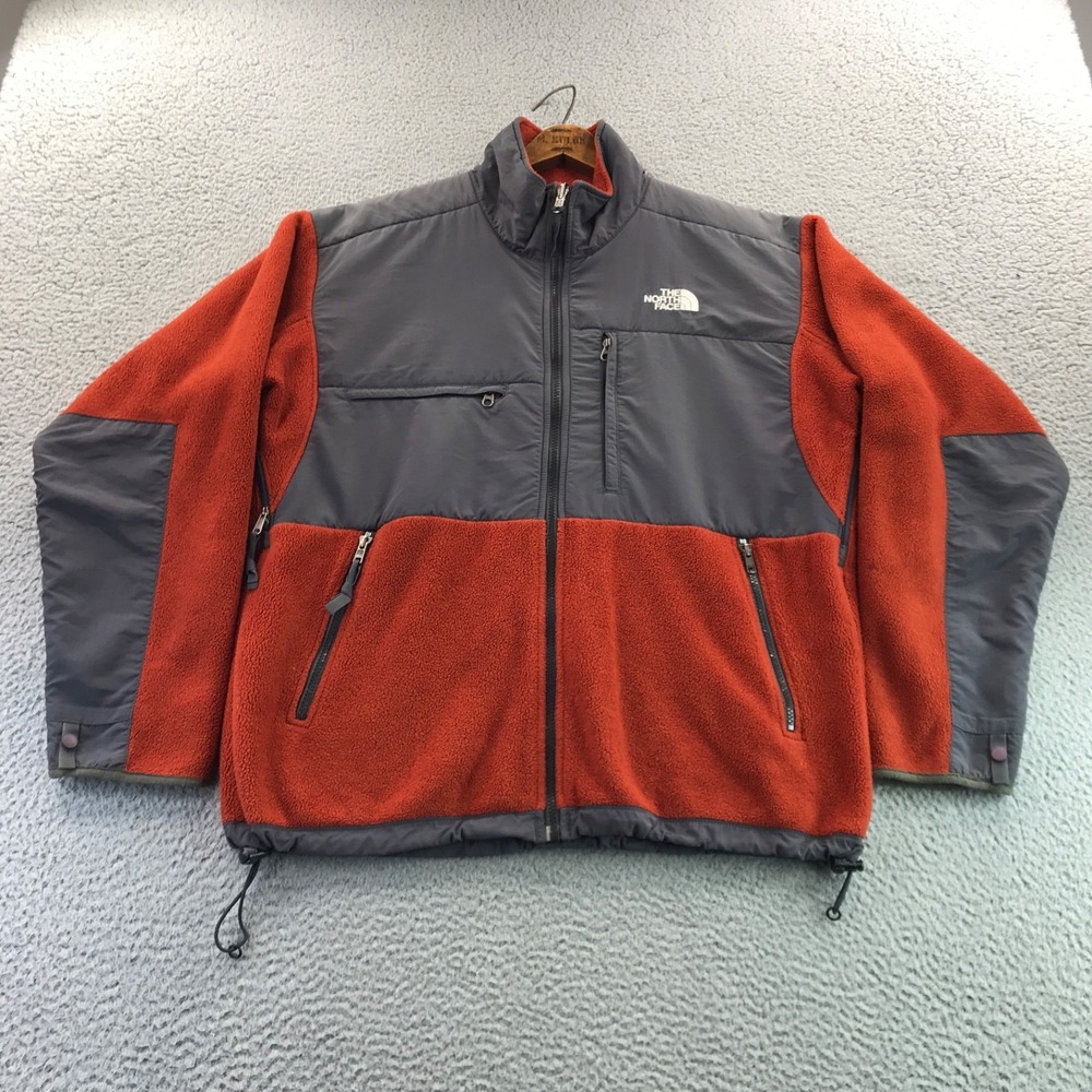 North Face Jacket Mens Medium Orange Gray Denali Fleece Retro Full Zip Polartec